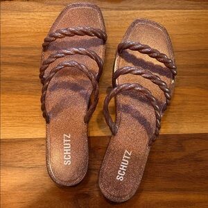 SCHUTZ Diana Glitter Rose Braided Jelly Slide Sandals